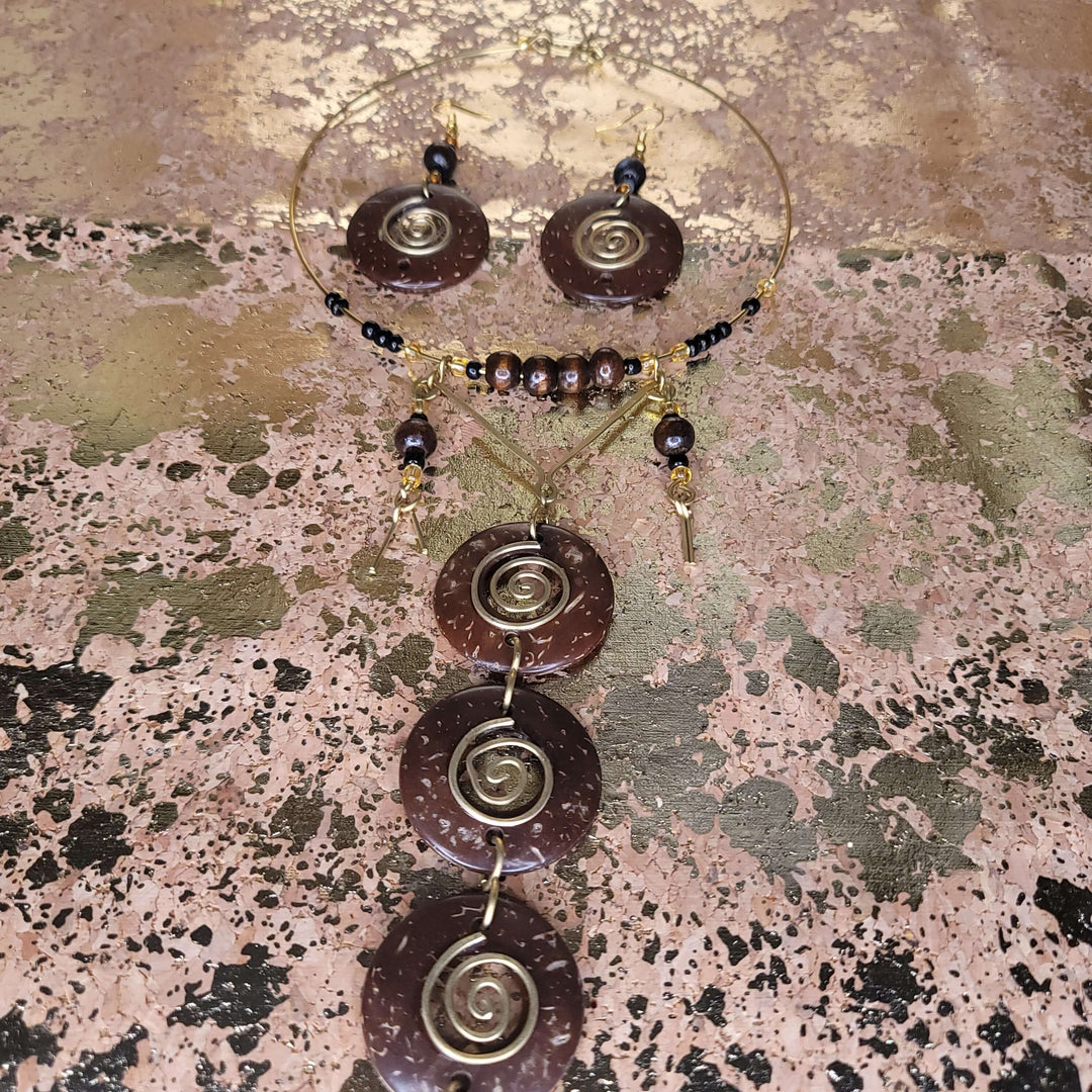 Swirled Brass & Brown Bone Choker Set