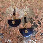 Gold Swirl Accented Dangle Half Moon Earrings