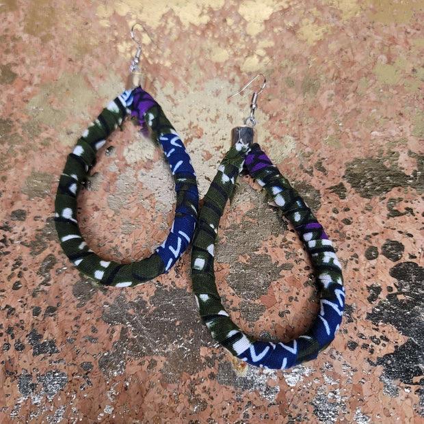 3.5" African Fabric Teardrop Hoop Earrings