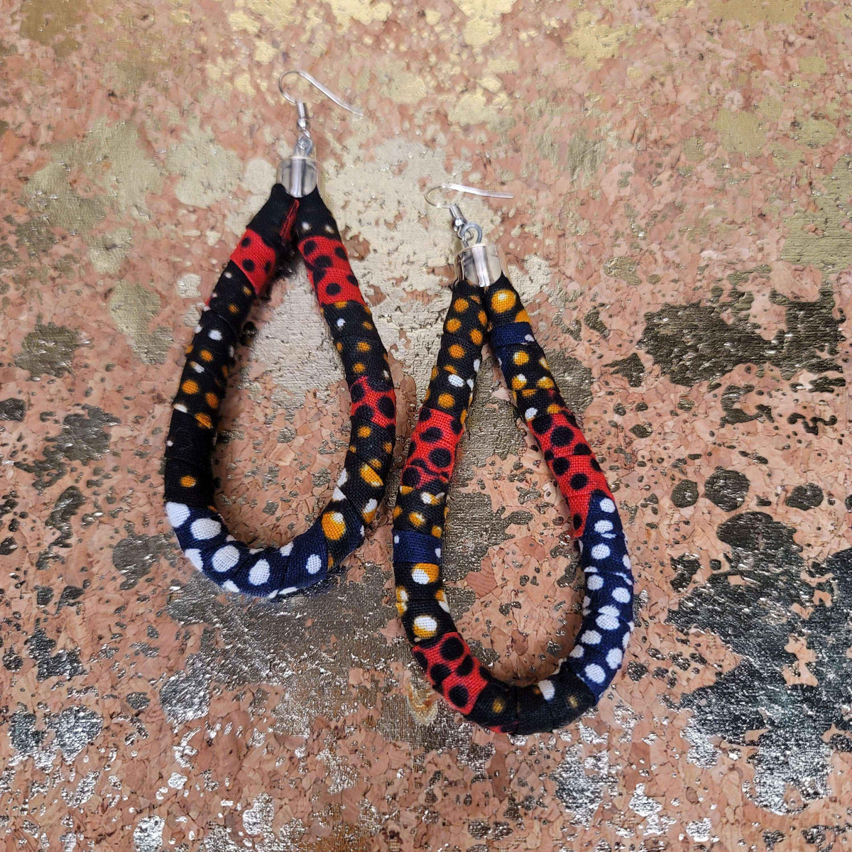 3.5" African Fabric Teardrop Hoop Earrings