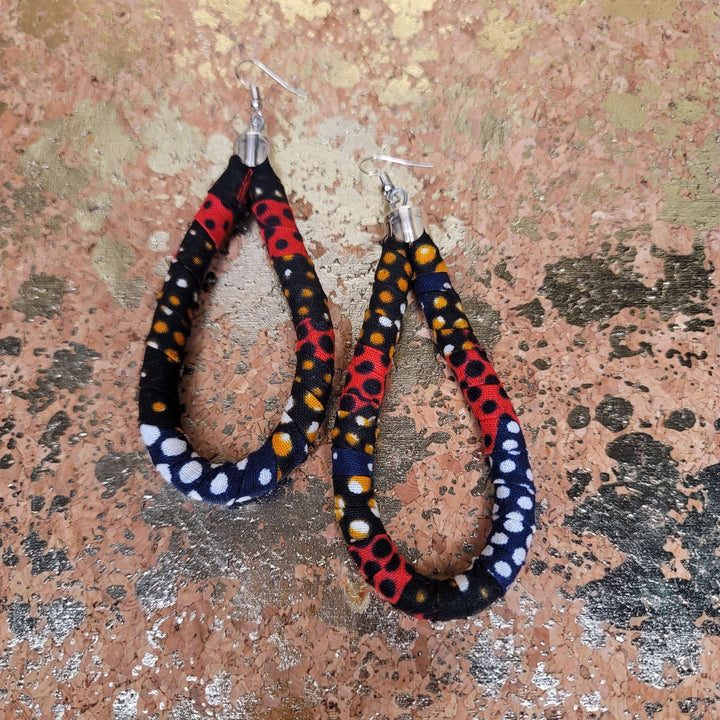 3.5" African Fabric Teardrop Hoop Earrings