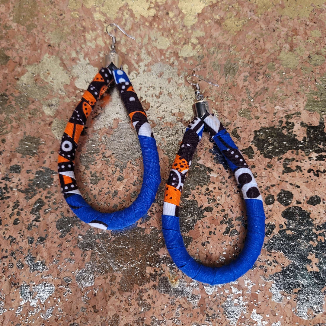 3.5" African Fabric Teardrop Hoop Earrings