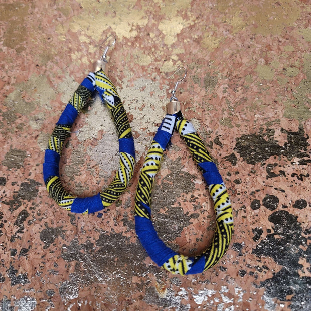 3.5" African Fabric Teardrop Hoop Earrings