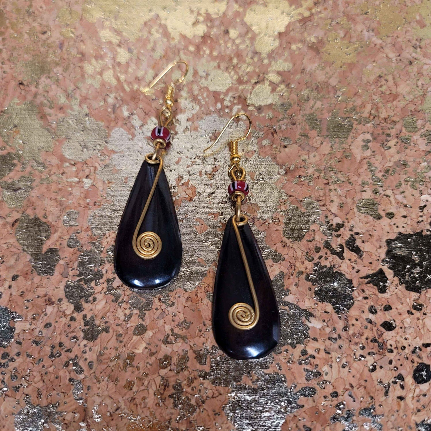 Teardrop Gold Swirl Accented Earrings