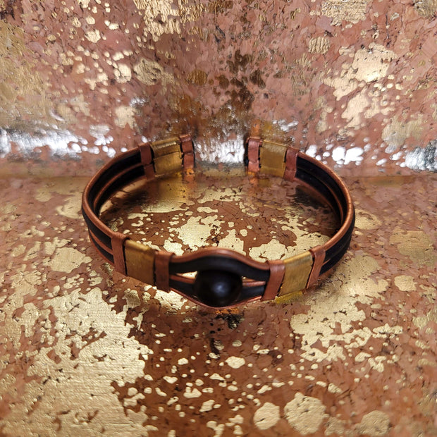 Copper Wired Bangle Bracelet with Black Bead
