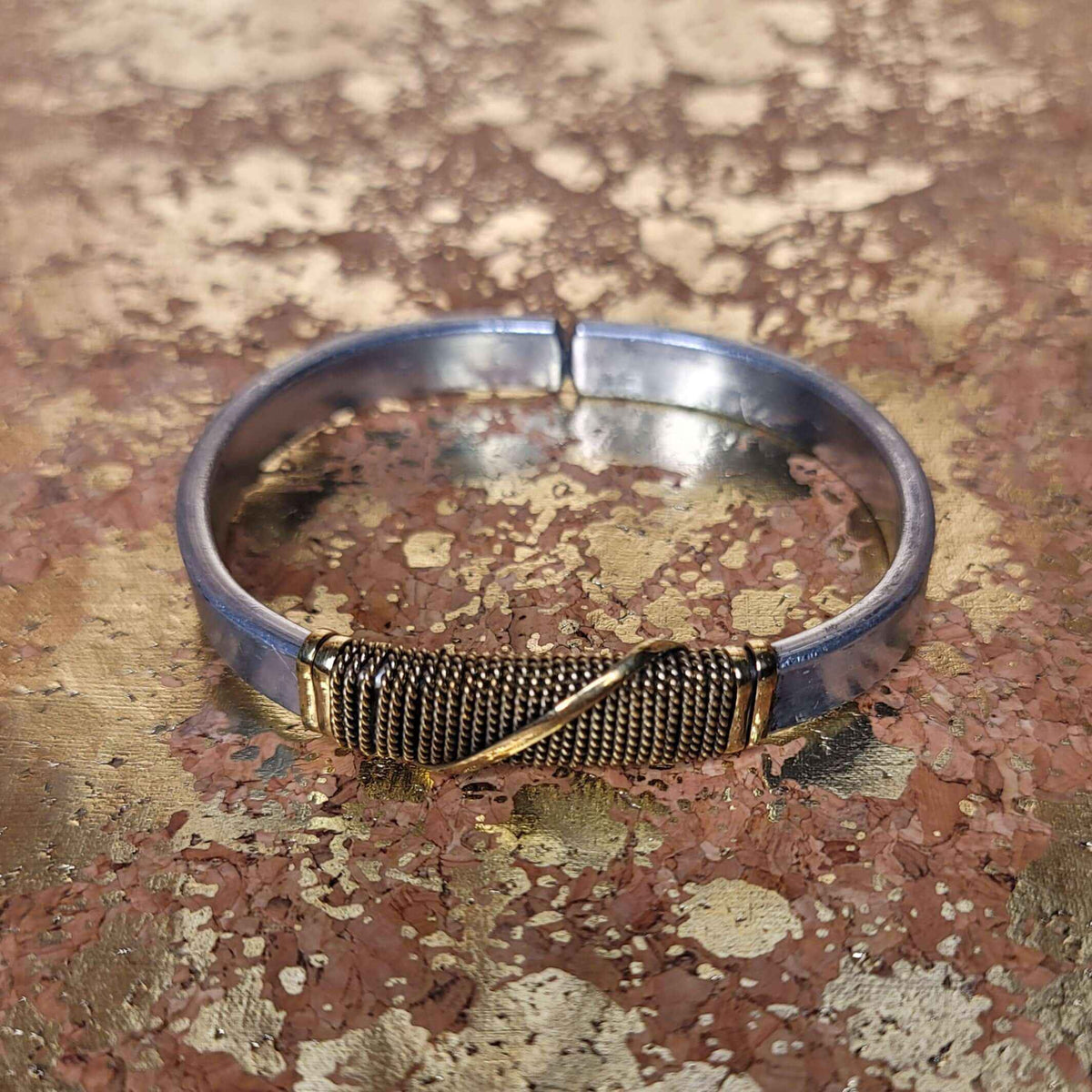Silver & Gold Twist Bangle Bracelet