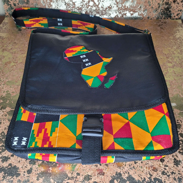 Kente Print Africa Map Crossbody Bag