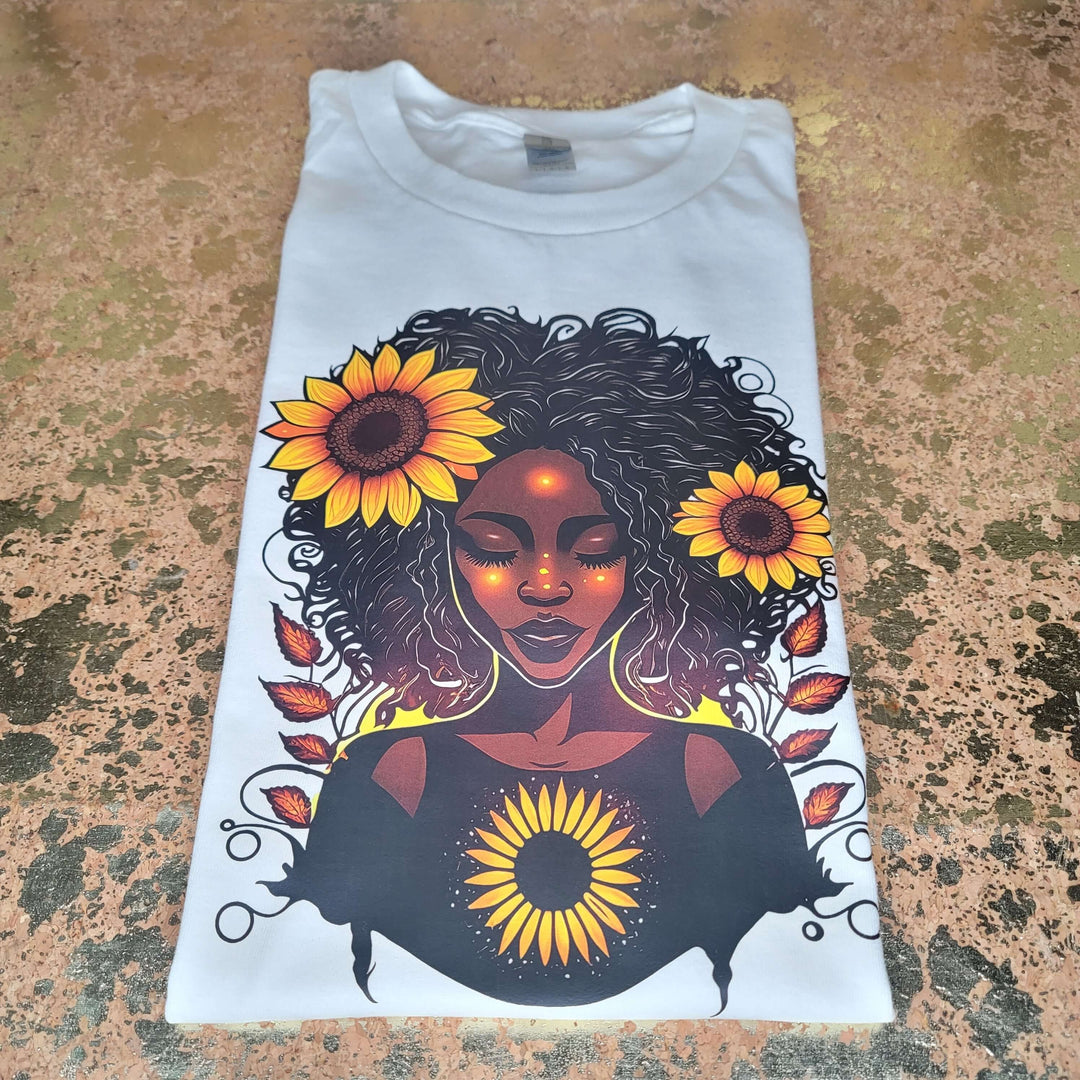 Black Woman Sunflower Tee