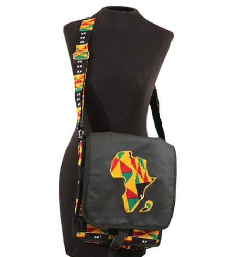 Kente Print Africa Map Crossbody Bag